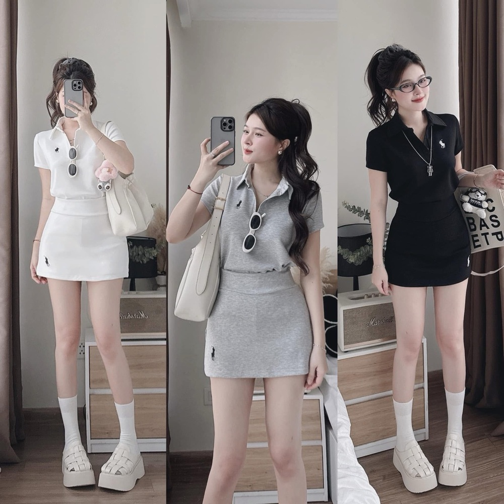 Stylish Polo Dress Set in Gray